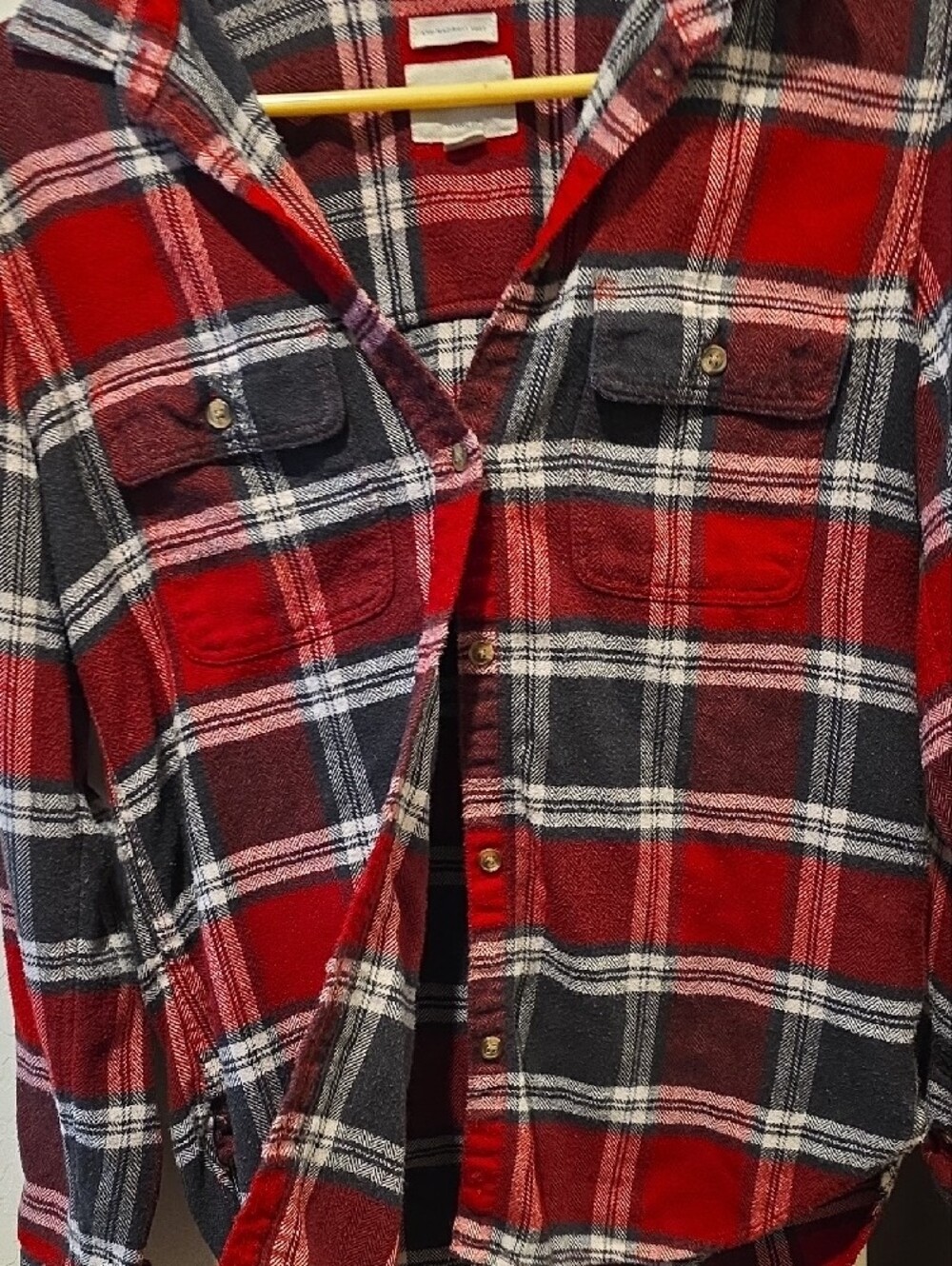 American Eagle Red and Black Plaid Button-Up - Picture 4 of 7